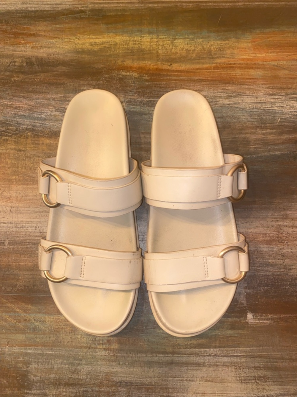 Target Cream Slide Sandals with Gold Ring Detail